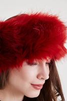 Bayan Kırmızı Kürk Boyunluk ve Saç Bandı