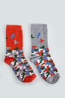 Bayan Gri Desenli Renkli Çorap