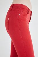 Bayan Kırmızı Düşük Bel Dar Paça Esnek Pantolon