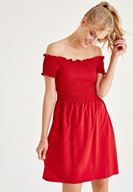 Bayan Kırmızı Düşük Omuzlu Mini Elbise