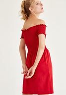 Bayan Kırmızı Düşük Omuzlu Mini Elbise