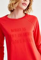 Bayan Kırmızı Kol Detaylı İşlemeli Sweatshirt