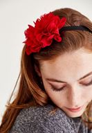 Bayan Kırmızı Tek Çiçekli Saç Bandı