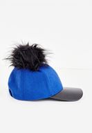 Women Navy Hat With Fur and Leather Detail