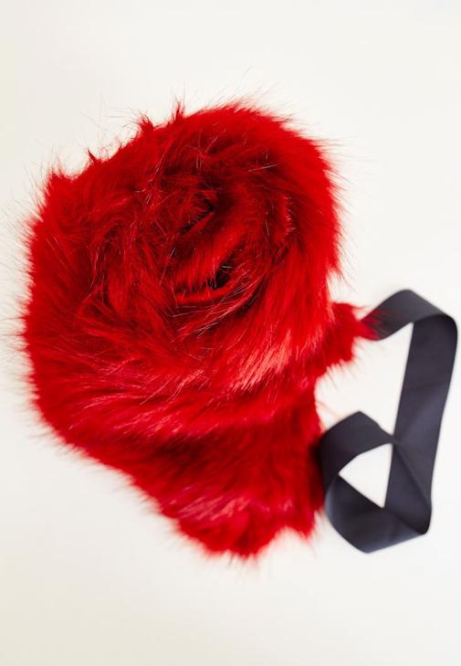 Red Fake Fur With Laced Detailed 