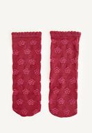 Bayan Bordo Çiçek Desenli Bilek Detaylı Çorap