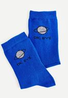 Bayan Mavi Slogan Detaylı Pamuk Çorap