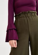 Bayan Yeşil Beli Lastik Detaylı Bol Pantolon