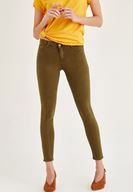 Bayan Yeşil Orta Bel Dar Bilek Paça Skinny Pantolon