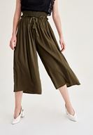 Bayan Yeşil Lastik Detaylı Bol Pantolon