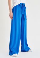 Bayan Mavi Beli Kuşak Detaylı Bol Pantolon
