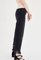 Bayan Siyah Paça Detaylı Bol Kesim Jean Pantolon