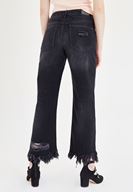 Bayan Siyah Paça Detaylı Bol Kesim Jean Pantolon