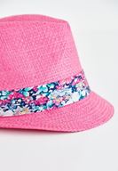 Bayan Pembe Çiçek Desenli Hasır Şapka