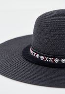 Bayan Siyah Etnik Desenli Hasır Şapka