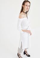 Bayan Beyaz Kayık Yaka Elbise