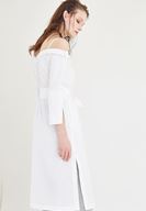 Bayan Beyaz Kayık Yaka Elbise