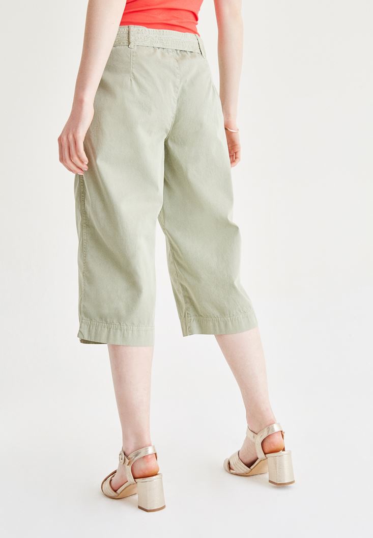 Bayan Yeşil Yüksek Bel Bol Pantolon