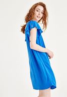Bayan Mavi Sırt Detaylı Elbise