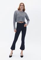 Women Navy Pants with Ruffle Ankle Detail