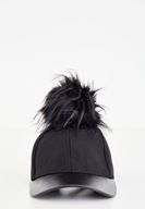Women Black Hat With Fur and Leather Detail