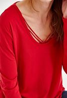 Bayan Kırmızı Biye Detaylı Uzun Kollu Tişört