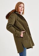 Bayan Yeşil Kürk Kapüşon Detaylı Ceket