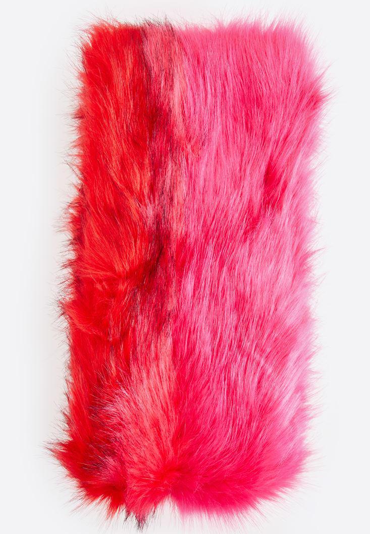 Women Red Long Scarf with Fur