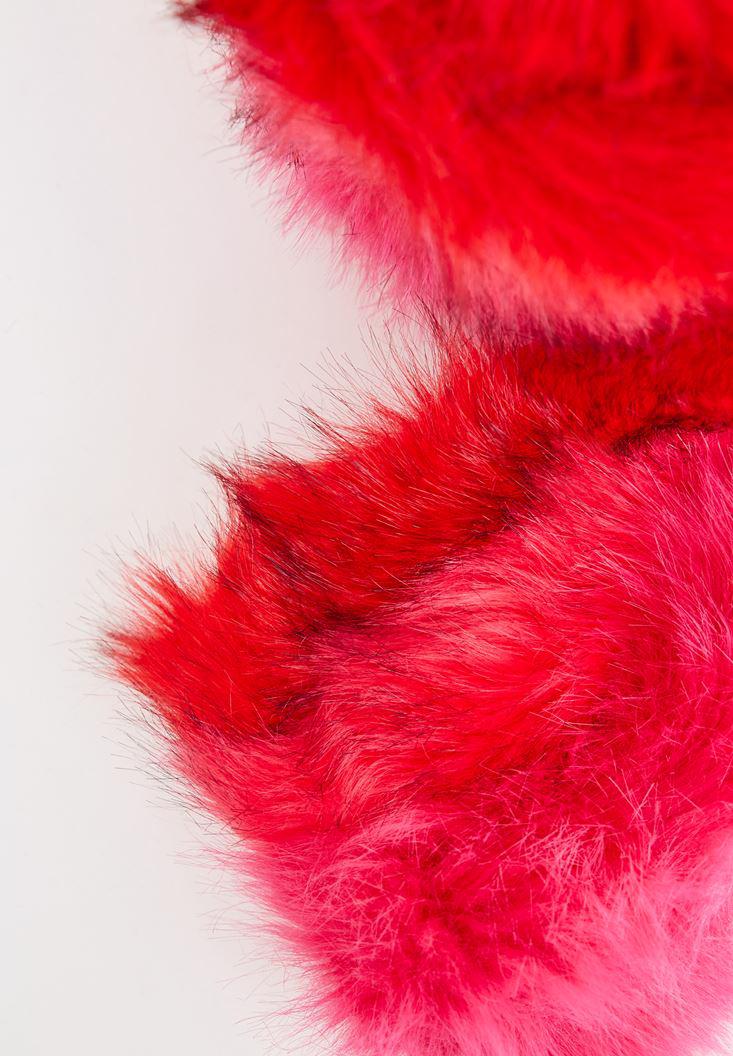 Women Red Long Scarf with Fur