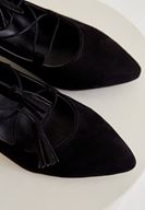 Bayan Siyah Kalın Topuklu Bağlamalı Topuklu Ayakkabı
