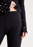 Bayan Siyah İnci Detaylı Pamuklu Pantolon
