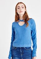 Bayan Mavi Çapraz Biye Detaylı Sweatshirt