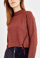 Bayan Kahverengi Yanları İp Detaylı Sweatshirt
