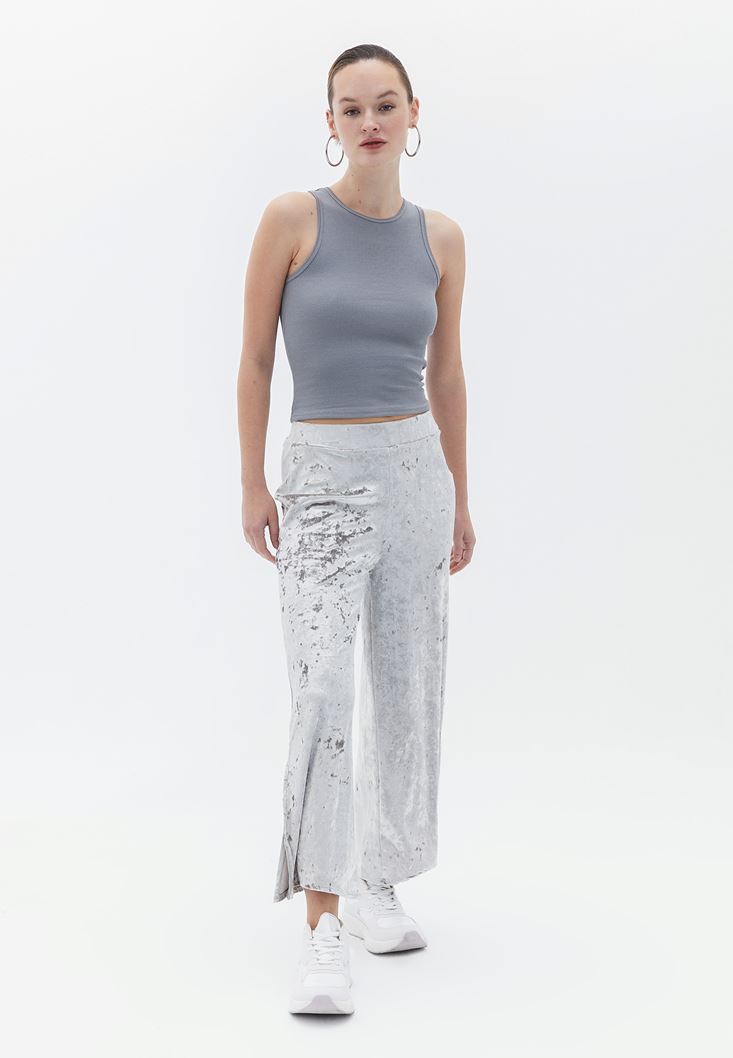 Grey Velvet Printed Pants Design by Nirmooha Men at Pernia's Pop Up Shop  2023