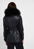 Bayan Siyah Suni Kürk Detaylı Deri Ceket