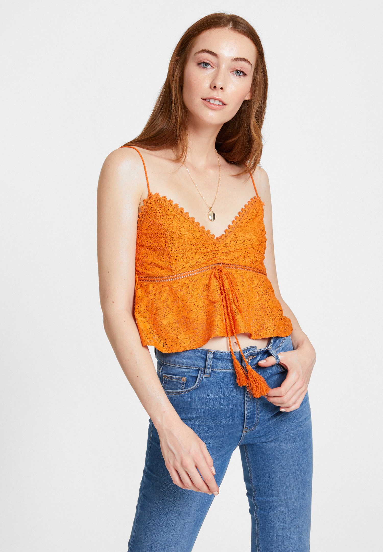 Women Orange Blouse with Lace