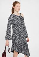 Women Mixed Long Sleeve Dress with Shoulder Details
