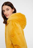 Bayan Sarı Suni Kürk Kapüsonlu Ceket