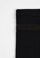 Bayan Siyah Parlak Şerit Detaylı Çorap