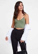 Women Green Crop Top with V Neck