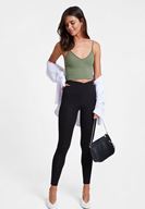 Women Green Crop Top with V Neck