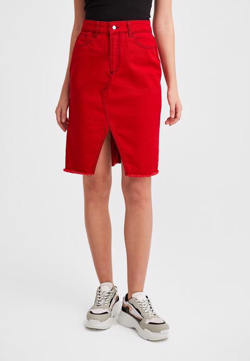 Red Skirt with Contrast Details 