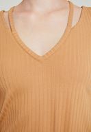 Bayan Kahverengi Cut-Out Detaylı Uzun Kollu Bluz