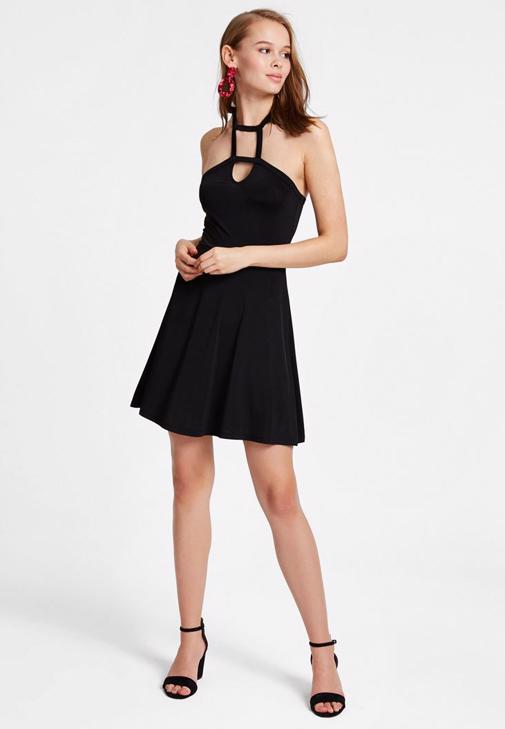 Black Mini Dress with Neck Details 