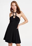 Women Black Mini Dress with Neck Details