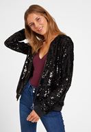 Women Black Jacket with Sequins Detail