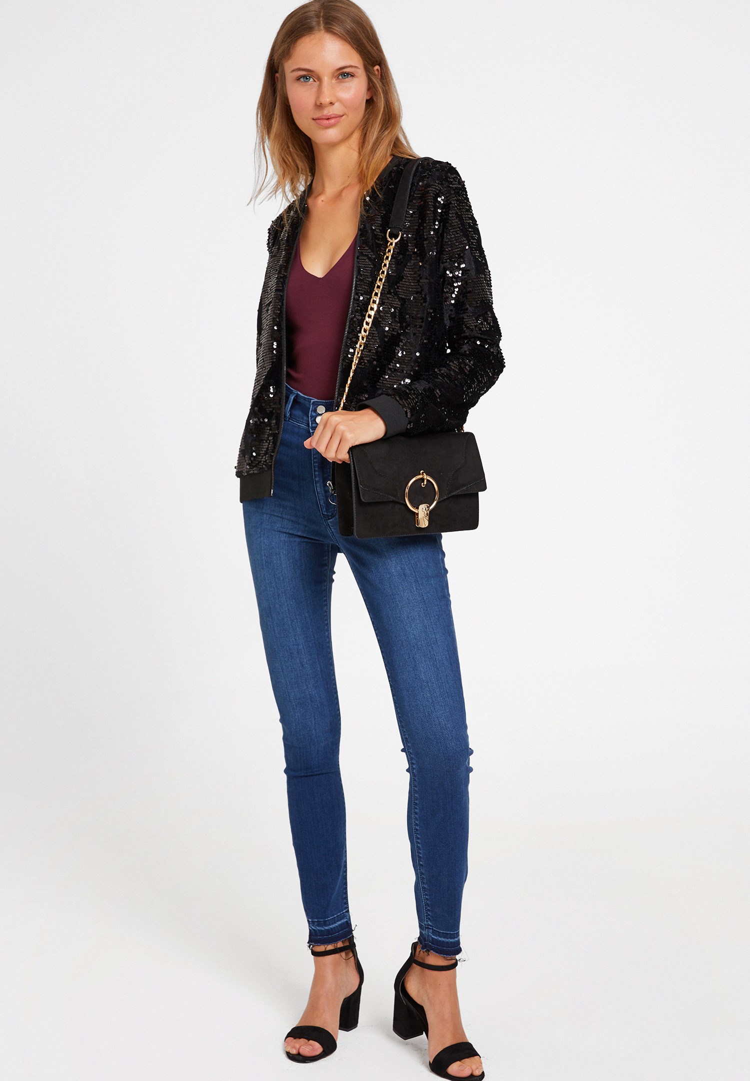 Women Black Jacket with Sequins Detail