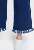 Bayan Mavi Yüksek Bel Paça Detaylı Bol Pantolon
