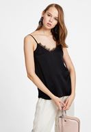 Women Black Tank Top with Lace Trims