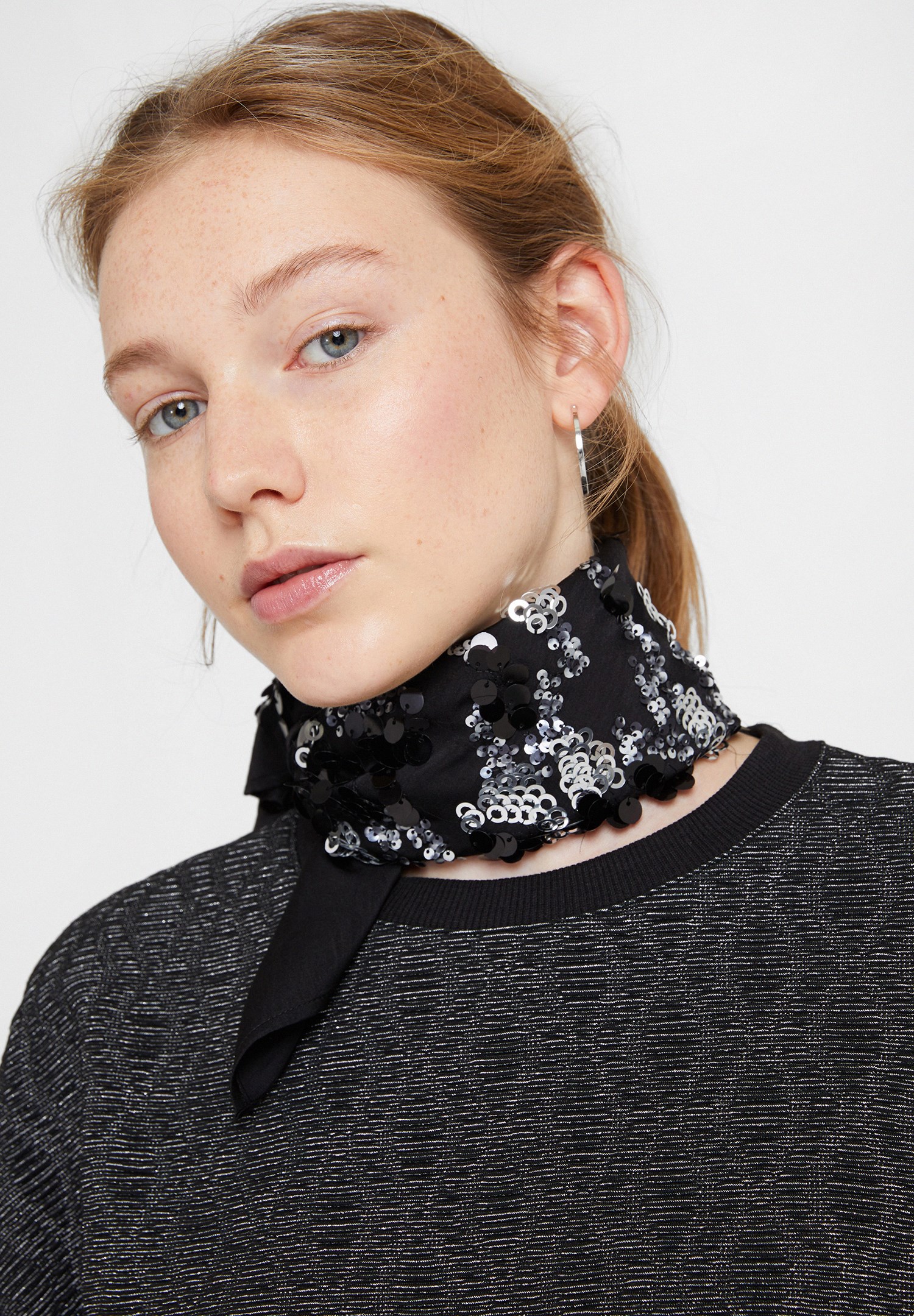 Women Black Scarf with Sequins